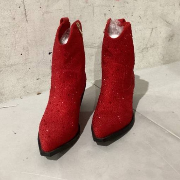 BRAND NEW Red Rhinestone Cowboy Boots with Black Heel - Picture 4 of 5